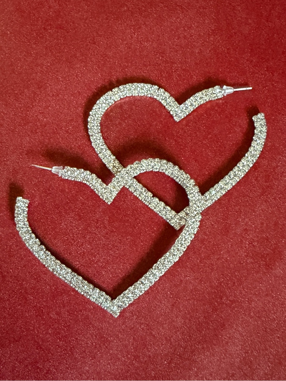 Silver rhinestone heart hoops